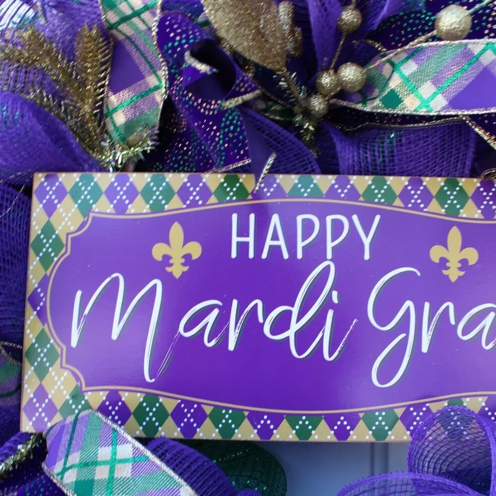 Mardi Gras Wreath for Front Door, Fat Tuesday Decor, Fleur de Lis Decor, Happy M